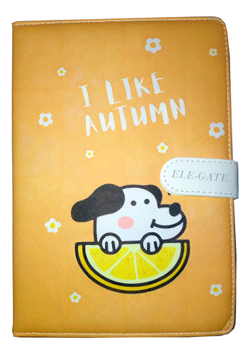 Cuaderno Libreta Agenda Acolchada Kawaii Perrito Hoja Rayada Color Naranja Ele-Gate