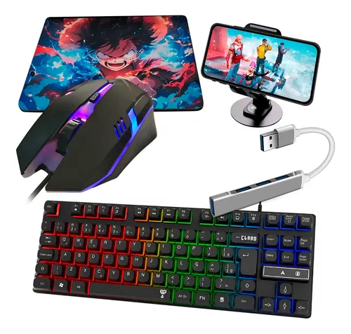 Kit Mobilador Teclado Gamer Rgb 80% Suporte Mouse Hub Cabo