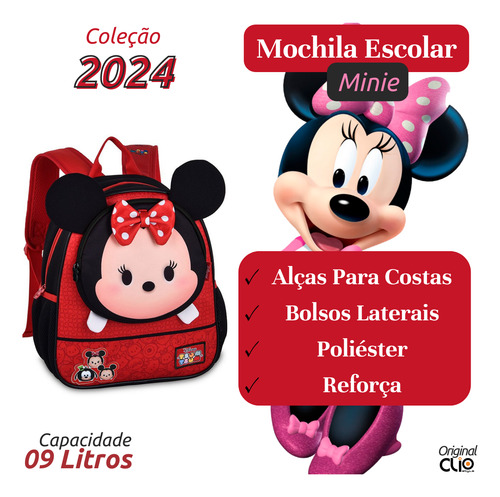 Mochila Infantil Minnie 3d Alça Costa Escola Menina Conforto