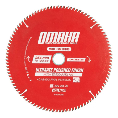 Disco Hoja De Sierra Para Madera 254mm 100 Dientes Omaha Color Rojo