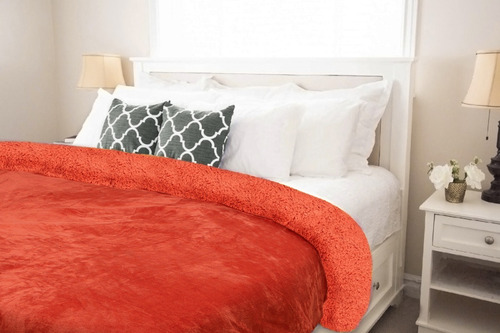 Acolchado 2 Plazas Y Media Flannel Corderito Edredón Premium Rojo Lisa