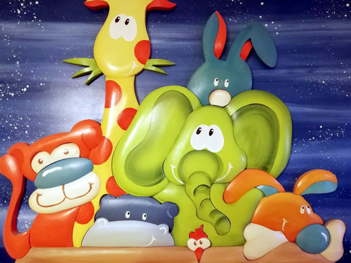 Cuadro Infantil 3d Animales + Reloj. ¡ Impecable ! Azul Marino (Usado)