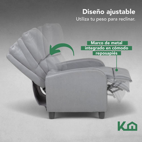 Sofá Reposet Reclinable Individual Tapizado De Tela Sillón Acolchado Color Gris Kingshouse