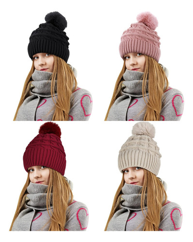 Gorro De Punto Pompom Para Mujer, Gorro De Invierno Con Form