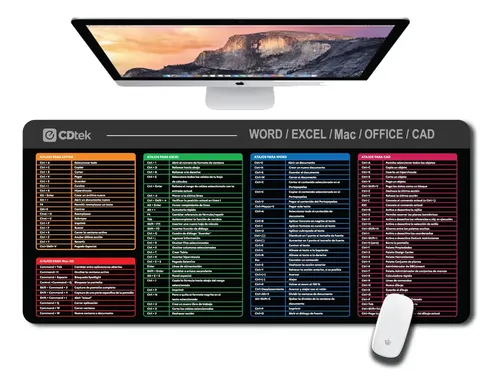 Mouse Pad XXL CDTek 84x38 cm Caucho Antideslizante Atajos Office Excel