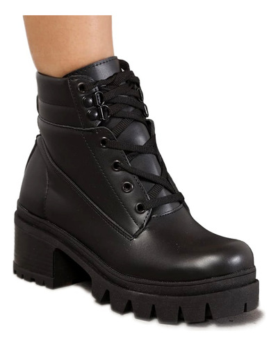 Borcegos Botas High Taco Medio Ojales Mujer Eco Cuero Line