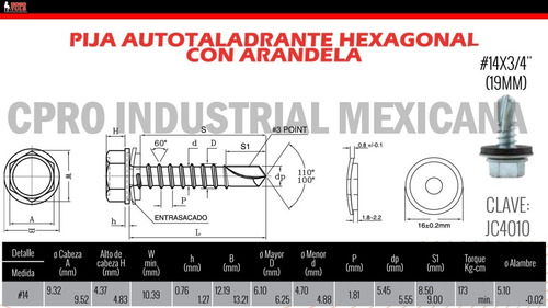 1000 Pija Autotaladrante Hexagonal Con Arandela #14x1 P