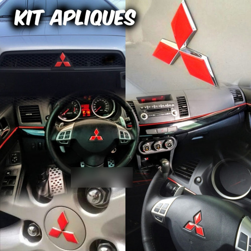 Kit Apliques Vermelhos Lancer + Filete Painel + Paddle Shift