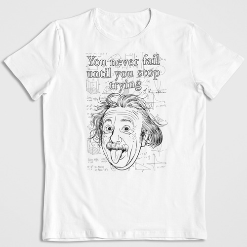 Polera Blanca Algodon Estampada Dtf Albert Einstein