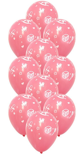 Globos Juguetitos Bebes Rosa Impresos X 10u 