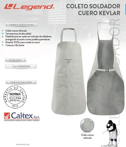 Imagen 2 de 3 de Coleto Soldador Cuero Kevlar
