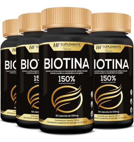 4x Biotina 150% Premium 400mg 60caps Hf Suplements