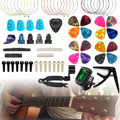 Kit De Accesorios Para Guitarra Acustica Cuerdas 66 Piezas Cuerdas de guitarra afinador capo pua y otros Kit de accesorios para guitarra BLUEMOS RIMLUFE