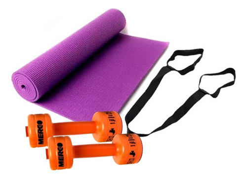 Combo Mat Yoga 4 Mm + Mancuernas Pvc 1/2 Kg Fitness Gym