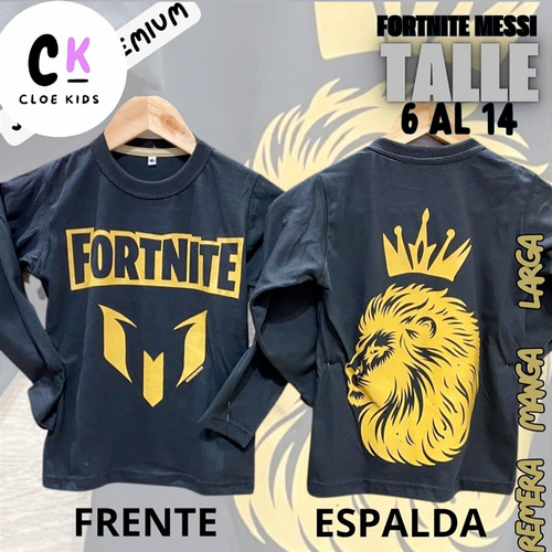 Remera Fortnite Messi Manga Larga Para Niños - A1 Cloe