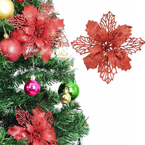 20 Pcs Flores De Navidad Con Clip Decoraciones Navideñas
