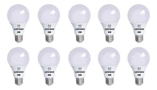 Kit C/10 Lâmpadas Led Nacional Bulbo 9w 12v/24v Branco Menor preço em Kit C/10 Lâmpadas Led Nacional Bulbo 9w 12v/24v Branco
