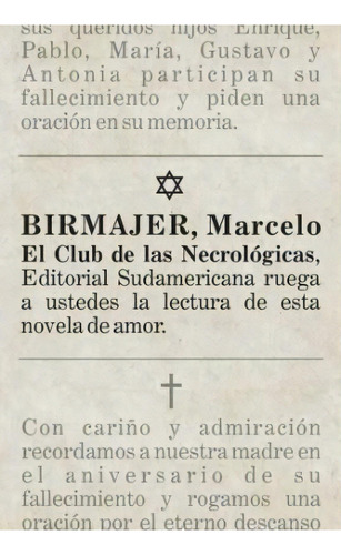 Club De Las Necrologicas, El, De Marcelo Birmajer. Editorial Sudamericana, Tapa Blanda En Español, 2012