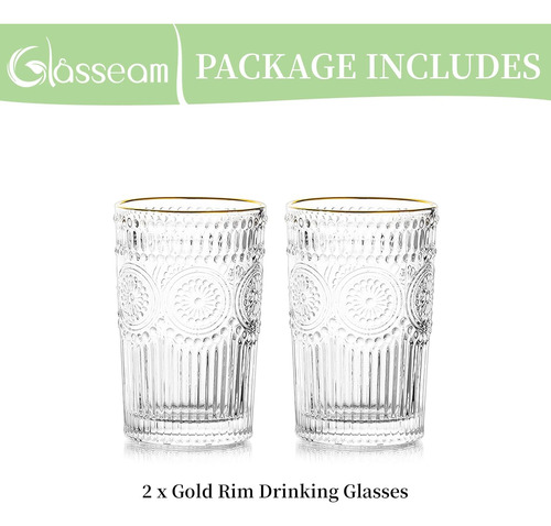 Juego De 2 Vasos De Agua De Cristal, Con Borde Dorado De 12