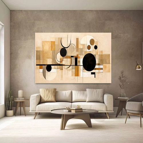 Quadro Formas Geométricas Moderno Sala Tons Marrom 90x120cm