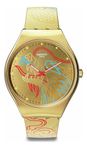 Reloj Swatch Dragon In Gold Syxz104 Correa Dorado Bisel Dorado Fondo Dorado