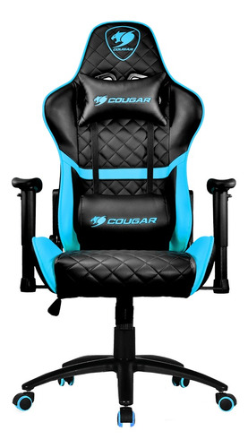 Silla de escritorio Cougar Armor One gamer ergonómica  negra y sky azul con tapizado de cuero sintético