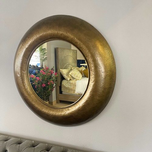 Imagen 2 de 4 de Espejo De Pared Circular Con Marco Dorado Decorativo