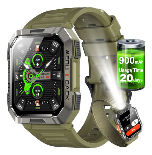 FEIPUQU Smart watch Reloj inteligente W60 de 2.1 pulgadas Hombre Militar Linterna Bluetooth IP68 Resistente Al Agua Batería de 900 mAh