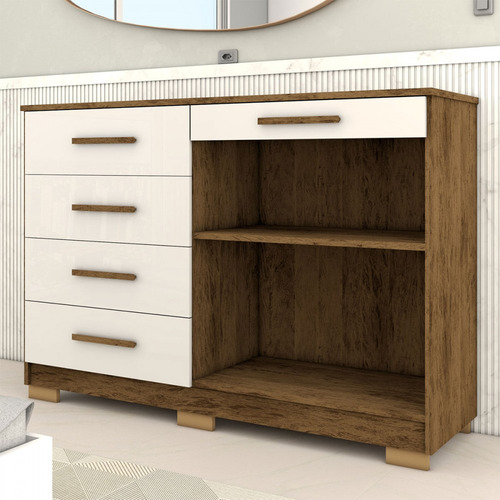 Cômoda Tailândia 2 Portas 5 Gavetas Imbuia/champanhe - Cor Bege