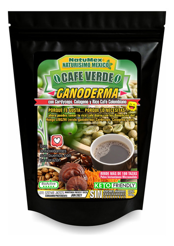 Café Verde Ganoderma + Café Colombiano Colágeno 400g Soluble