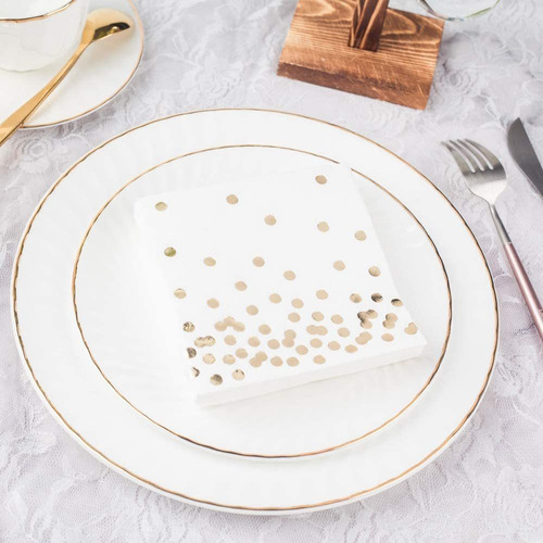 80 Pack Of White Paper Cocktail Napkins With Gold Foil Polka