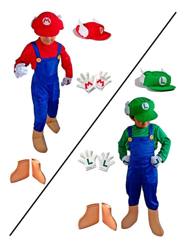 Disfraz Super Mario Bross Y Luigi Superheroe Niño .