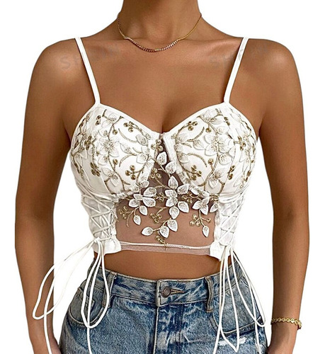 Corset Bustier Top Importado Shein Encaje Bordado Flores