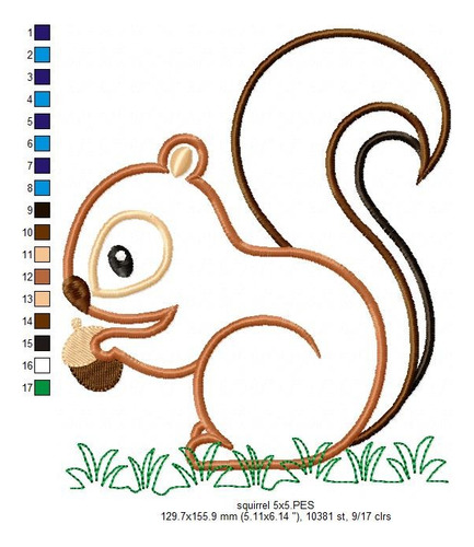 Matriz Para Bordados Maquina Animal Bosque Ardilla Niño 1085