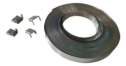 Fita De Aço Inox 19 X 30 Metros Kit 10 Rolos E 100 Selos