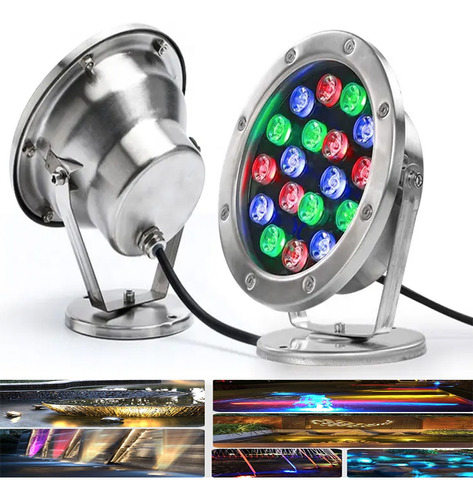 Reflector Lampara Led 18w Sumergible Rgb Multicolor Pileta 