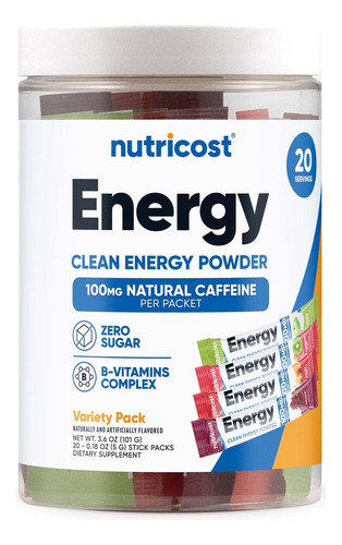 Paquetes de adhesivos Energy Powder Nutricost Clean Energy para un sabor sin sabor