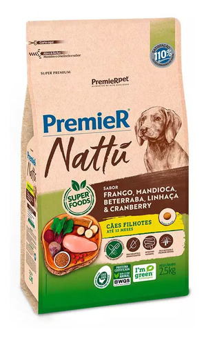 Ração Premier Nattu Para Cães Filhotes Sabor Mandioca 2,5kg