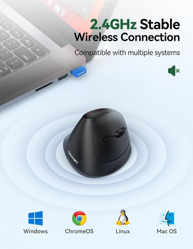 Mouse Sem Fio Vertical Tecknet, Mouse Ergonômico Para Pequen