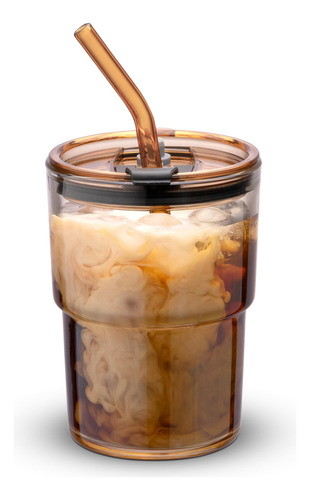 Vaso De Vidrio 400 Ml Con Popote Y Tapa Aislante Ambar Nombre Del Diseño