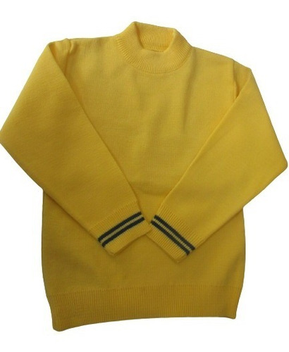 Suéter Escolar Cerrado Amarillo Franja Azul Liso De Acrilán