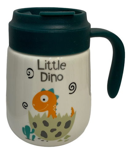 Taza De Ceramica Con Tapa Con Aza Y Popote Little Dino