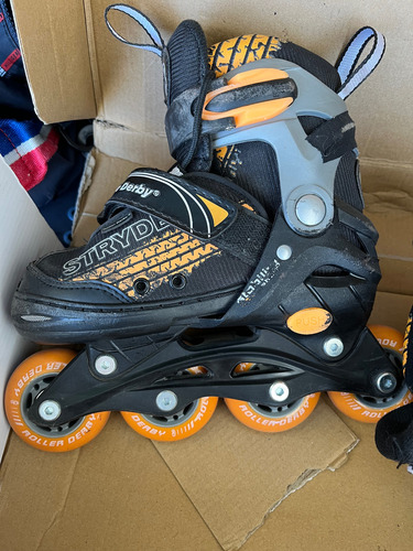 Patines Roller Derby Infantiles Unisex Ajustables Usados 17-21 Cm 11j-1 6.4 Cm Negro - Naranja (Usado)