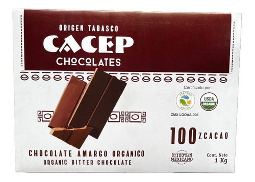Chocolate Cacep Amargo 100% Cacao . Barra De 1 Kg 