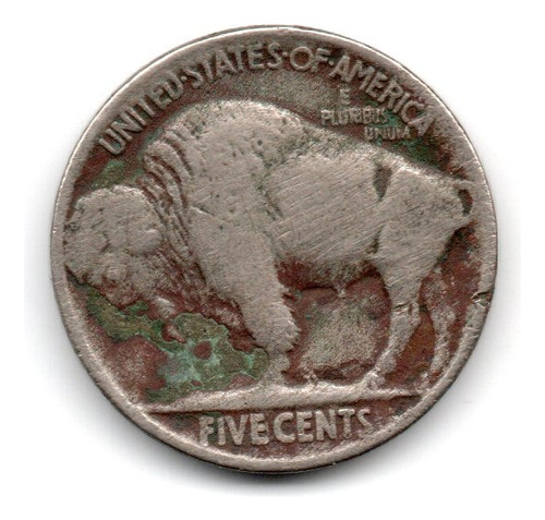 Usa Moneda 5 Cents Bufalo Indio Año 1919 Km#134