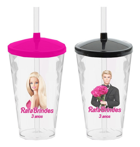 40 Copos Twister 490ml Personalizado C/ Canudo Barbie