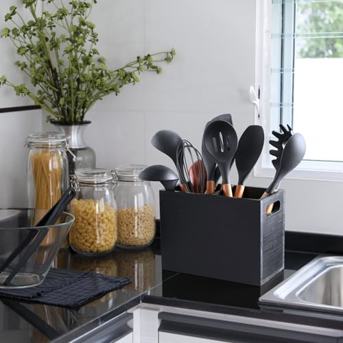 Porta Utensilios Negro Alelion Para Encimera De Cocina - Org