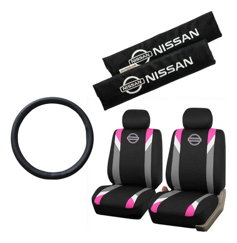Funda Tela Gris Rosa Y Cubre Cinto Nissan + Cubre Volante