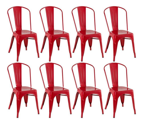 8 Cadeiras Iron Tolix Aço Metal  Industrial Vintage Cores Av Cor da estrutura da cadeira Vermelho