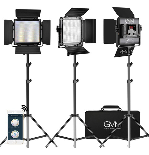 Gvm Paquete De 3 Kits De Iluminacion De Video Led Con Contro